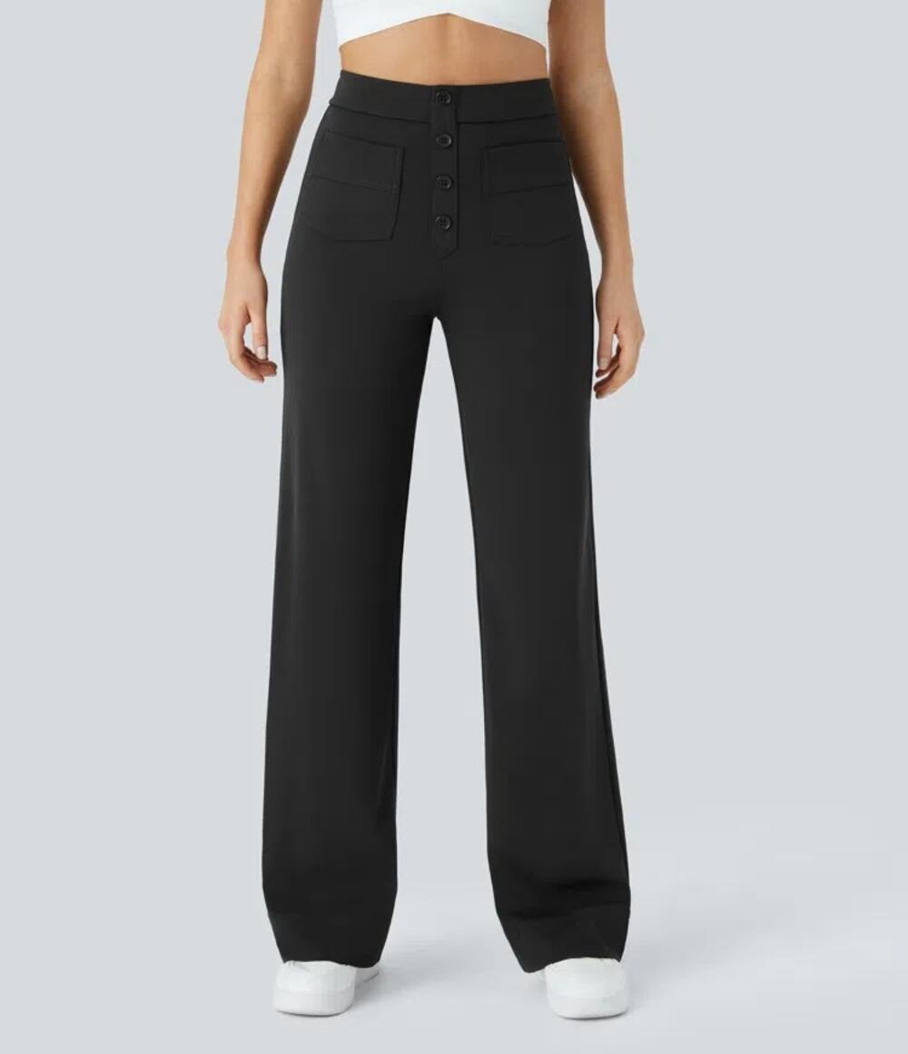 Halara Black DayStretch High Waisted Straight Leg Casual Pants Women's 1X